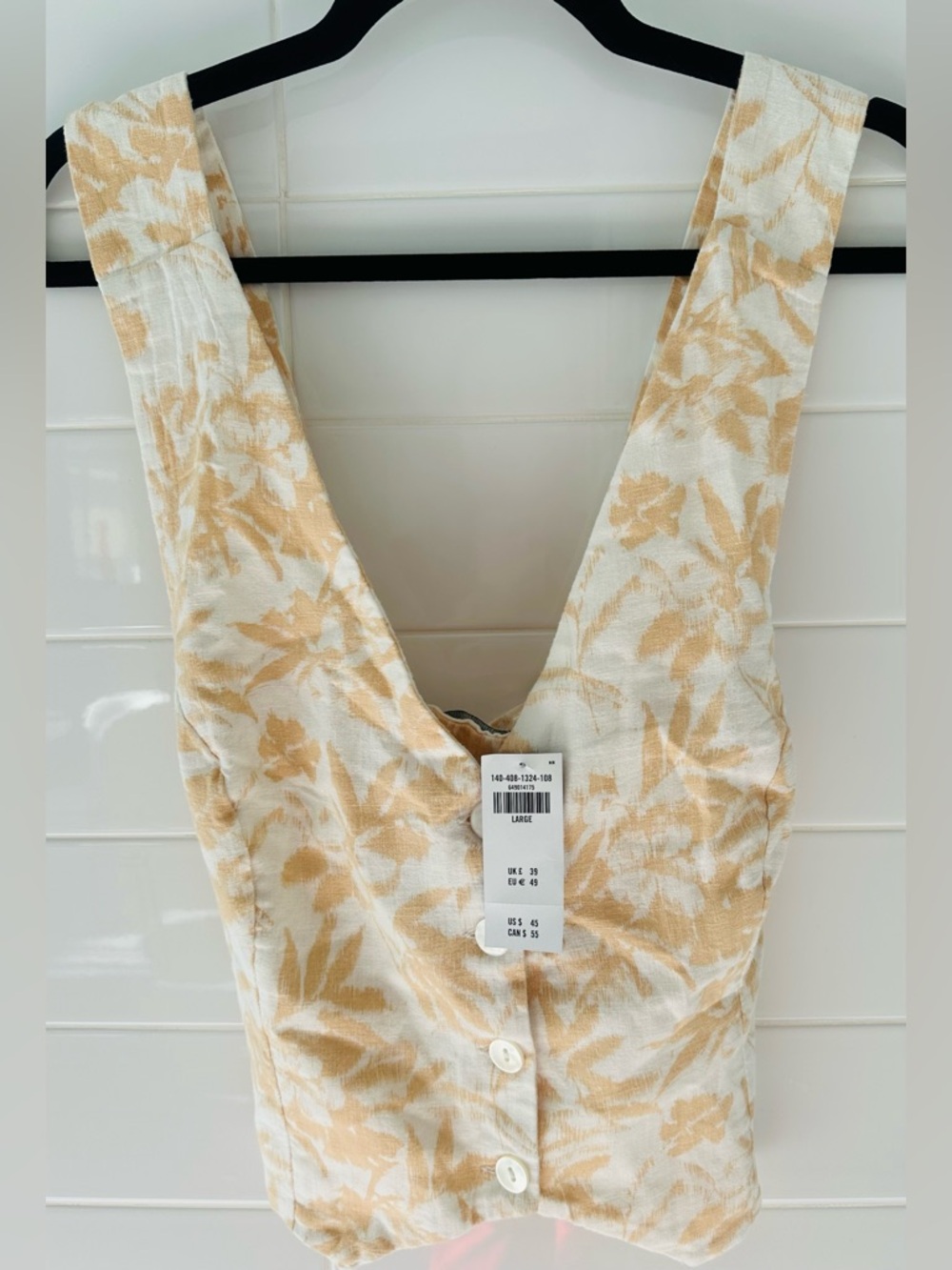 Abercrombie Floral Button-Front V-Neck Linen Blend Vest